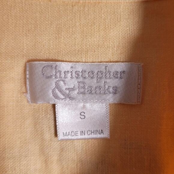 Vntg Y2K CHRISTOPHER & BANKS Yellow Embroidered Linen Rayon Button Blouse Sz S - Picture 6 of 10